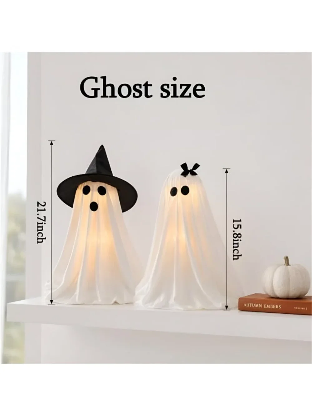 Halloween Decorations Light-Up Ghosts with Witch Hats, Indoor Ghost Decor